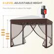 Pavilion/foisor pentru gradina/terasa, cadru metalic, cu plasa pentru insecte, inaltime ajustabila, maro, 3x3x2.7 m