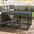 Pergola pentru gradina/terasa, retractabila, cadru metalic, gri, cu perdele, 3.97x2.97x2.25 m