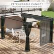Pergola pentru gradina/terasa, retractabila, cadru metalic, gri, cu perdele, 3.97x2.97x2.25 m