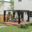 Pergola pentru gradina/terasa, retractabila, cadru metalic, gri, cu perdele, 3.97x2.97x2.25 m