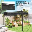 Pergola pentru gradina/terasa, retractabila, cu perete paravan, cadru aluminiu, gri inchis, 3x3x2.27 m