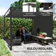 Pergola pentru gradina/terasa, retractabila, cu perete paravan, cadru aluminiu, gri inchis, 3x3x2.27 m