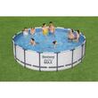 Piscina structura metalica, rotunda, cu filtru, pompa, scara, prelata acoperire, alb si gri, 488x122 cm, Bestway Steel Pro