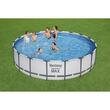 Piscina structura metalica, rotunda, cu filtru, pompa, scara, prelata acoperire, alb si gri, 549x122 cm, Bestway Steel Pro