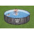 Piscina structura metalica, rotunda, cu filtru, pompa, scara, prelata acoperire, model lemn, gri, 427x107 cm, Bestway Steel Pro