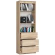 Raft depozitare, biblioteca, placa laminata, 3 sertare, 3 rafturi, stejar, 60x35x180 cm