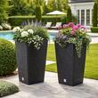 Set 2 ghivece de flori, Rato, imitatie ratan, inalte, 32.5x32.5x61 cm, antracit, Prosperplast