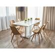 Scaun bucatarie/living, Jumi, Oslo, PP, piele ecologica, lemn, bej, 48x55x81 cm