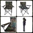 Scaun pliabil gradina, camping, pescuit, camuflaj verde, cu suport pahar/sticla, husa, max 120 kg, 50x50x80 cm, Chomik