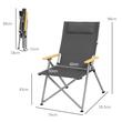 Scaun pliabil gradina, camping, pescuit, material Oxford, cu tetiera, buzunar, spatar reglabil, gri, 74x59.5x98 cm