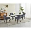 Scaun stil fotoliu bucatarie/living, Artool, Nana, catifea gri inchis, picioare metal negru, 54x61x83.5 cm