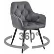 Scaun stil fotoliu bucatarie/living, Artool, York, rotativ, catifea, metal, gri inchis si negru, 56x61x84 cm