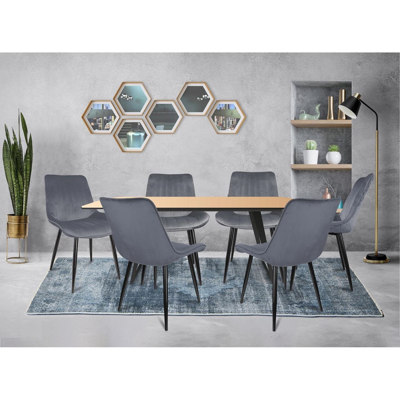 Scaun stil scandinav catifea metal gri 54x61x83 cm Viva CM 910416 2 square