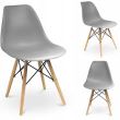 Scaune stil scandinav, plastic, lemn, gri, set 4 buc, 46x52x81 cm, Eva
