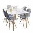 Scaune stil scandinav, plastic, lemn, gri, set 4 buc, 46x52x81 cm, Eva