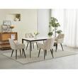 Set 6 scaune tip fotoliu bucatarie/living, Artool, York, catifea bej, picioare metal negru, 56x62x83.5 cm