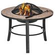 Semineu/vatra de foc exterior, 3 in 1, masuta de gradina si gratar pentru barbecue, metal si ceramica, cu accesorii, 68x45 cm