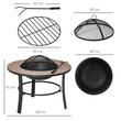 Semineu/vatra de foc exterior, 3 in 1, masuta de gradina si gratar pentru barbecue, metal si ceramica, cu accesorii, 68x45 cm
