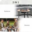 Semineu/vatra de foc exterior, 3 in 1, masuta de gradina si gratar pentru barbecue, metal si ceramica, cu accesorii, 68x45 cm