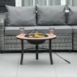 Semineu/vatra de foc exterior, 3 in 1, masuta de gradina si gratar pentru barbecue, metal si ceramica, cu accesorii, 68x45 cm
