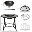 Semineu/vatra de foc exterior, 3 in 1, masuta de gradina si gratar pentru barbecue, metal si ceramica, cu accesorii, 75x60 cm