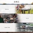 Semineu/vatra de foc exterior, 3 in 1, masuta de gradina si gratar pentru barbecue, metal si ceramica, cu accesorii, 75x60 cm