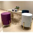 Set 2 masute cafea, cu cos depozitare metalic, blat MDF, rotund, auriu si alb, 2 marimi, Armina