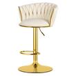 Set 2 scaune de bucatarie/bar, Artool, Mig, rotativ, catifea bej, picior metal auriu, 51x50x84-105 cm