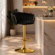 Set 2 scaune bucatarie/bar, Artool, Mig, rotative, catifea neagra, picior metal auriu, 51x50x84-105 cm