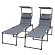 Set 2 sezlonguri pentru gradina, structura otel, cu spatar reglabil, parasolar, gri, 70x200x70-96 cm