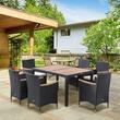 Set mobilier gradina/terasa, PE ratan, otel, negru si bej, 1 masa, 6 fotolii