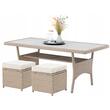 Set mobilier gradina/terasa, maro deschis si bej, ratan sintetic, 1 masa, 2 canapele, 2 tabureti, Cesme