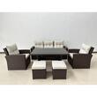 Set mobilier gradina/terasa, maro si bej, 1 masa, 2 scaune, 2 tabureti, 1 canapea, Chomik