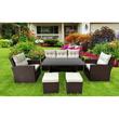 Set mobilier gradina/terasa, maro si bej, ratan sintetic, 1 masa, 2 scaune, 2 tabureti, 1 canapea, Dolores