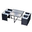 Set mobilier gradina/terasa, negru si alb, ratan sintetic, 1 masa, 4 fotolii, Angeni