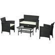 Set mobilier gradina/terasa, negru si bej, ratan sintetic, 1 masa, 2 scaune, 1 canapea, Loris