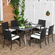 Set mobilier gradina/terasa, negru si bej, ratan sintetic, 1 masa, 6 scaune, Lynna