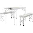 Set mobilier gradina/terasa, pliabil, 1 masa, 2 banci, MDF si aluminiu, alb, 90 cm, Frankfurt