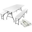 Set mobilier gradina/terasa, pliabil, 1 masa, 2 banci, alb, 180x74x74 cm/180x30x45 cm, Malatec