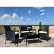 Set mobilier gradina/terasa, poliratan, maro cu perne crem, 1 masa, 2 fotolii, 1 canapea, Medi