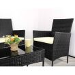 Set mobilier gradina/terasa, poliratan, negru cu perne crem, 1 masa, 2 fotolii, 1 canapea, Medi
