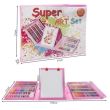 Set pictura si desen pentru copii, trusa plastic, roz, 208 piese, 41x5x31 cm