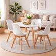 Set 4 scaune bucatarie/living, Artool, Mark, PP alb, picioare lemn natur, 49x43x82 cm