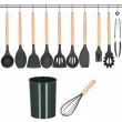 Set ustensile bucatarie, silicon si bambus, grafit, 12 piese, Springos