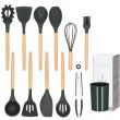 Set ustensile bucatarie, silicon si bambus, grafit, 12 piese, Springos
