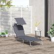 Sezlong pentru gradina, metalic, cu parasolar, material Oxford, gri, 187x58x50 cm, Evelyn