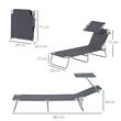 Sezlong pentru gradina, metalic, cu parasolar, material Oxford, gri, 187x58x50 cm, Evelyn