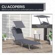Sezlong pentru gradina, metalic, cu parasolar, material Oxford, gri, 187x58x50 cm, Evelyn