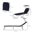 Sezlong pentru gradina, metalic, cu parasolar, material Oxford, negru, 187x58x50 cm, Evelyn
