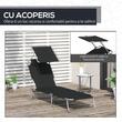 Sezlong pentru gradina, metalic, cu parasolar, material Oxford, negru, 187x58x50 cm, Evelyn